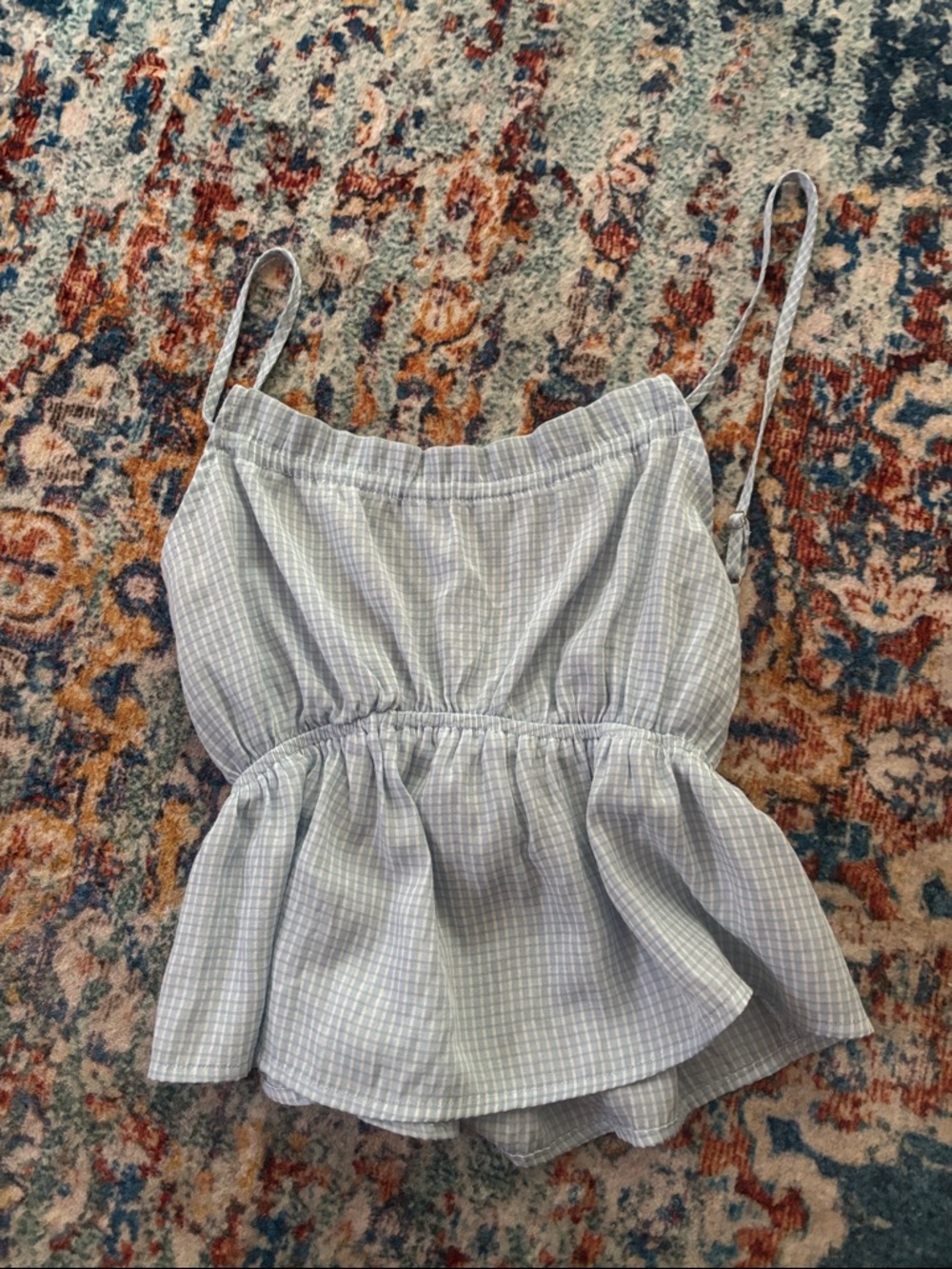 La Hearts Light Blue & White Gingham Peplum Tank Top